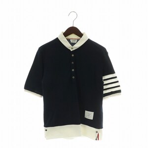 トムブラウン THOM BROWNE ポロシャツ 半袖 ストライプ ライン 2 M 紺 ネイビー 白 ホワイト /XZ ■GY99 メンズ