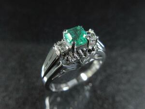 【ヴィンテージ ジュエリー】Pt900 エメラルド ダイヤモンド 透かし彫り プラチナ リング 5.5号 E0.20ct D0.15ct　J119