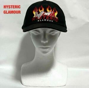 【人気】HYSTERIC GLAMOUR　ヒステリックグラマー　FLAME WOMAN刺繍 キャップ　ヒスガール　ベルト　ファイヤー　ユニセックス　02221QH03