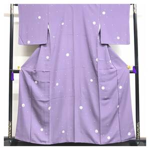 極上　正絹　小紋　紫　丸紋　小さい花模様　裄64　身丈157　中古品