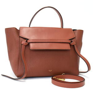 1円 ◎極美品 CELINE セリーヌ 2way ハンドバッグ ショルダー ベルトバッグ ミニ レザー ブラウン◎K.Cgie.tI-dm45