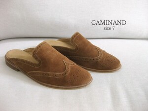 送料込☆CAMINANDカミナンド☆ローファー☆スエード☆7(24cm)☆BROWN☆Wチップ☆フラットシューズ☆革靴☆