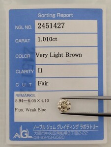 【1/25★安値〜】天然ブラウンダイヤモンド ルース 1.010ct VLB I1 鑑別 NGL│B2549A1 【Brown】 ダイヤ diamond