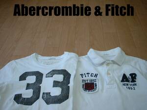 即戦力2着セット高級Abercrombie & FitchナンバリングTシャツ&ワッペンデコポロシャツS白ホワイト正規アバクロンビー&フィッチPOLO