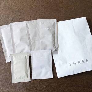 THREE サンプル6点セット（シャンプー2種、ヘアトリートメント2種、メイク落とし、洗顔料）