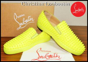 レア色 Christian Louboutin ローラーボート クリスチャンルブタン スニーカー 41 1/2 黄色 蛍光イエロー スタッズ スパイク スリッポン