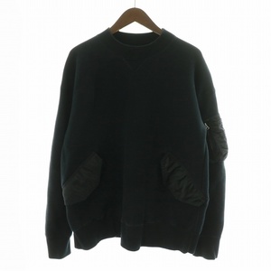 サカイ sacai 21AW Sponge Sweat スウェット トレーナー 異素材 切替 コットン ナイロン 3 L 黒 ブラック 21-02639M /AN33 メンズ