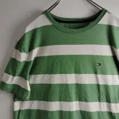 トミーヒルフィガー 半袖シャツ Tシャツ ボーダー 刺繍ロゴ メンズL
