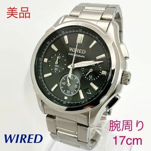 美品☆電池新品☆送料込☆セイコーSEIKO ワイアード WIRED クロノグラフ スモセコ メンズ腕時計 ブラック 人気モデル VK63-K013 AGAW408