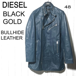 ディーゼルブラックゴールド レザーライダースコート 48 DIESEL BLACK GOLD ブルハイド ハーフコート ロングライダース