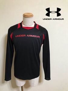 【美品】 UNDER ARMOUR アンダーアーマー ビッグロゴ ウェア トップス クルーネック Tシャツ サイズLG 長袖 黒 赤 MSC6102