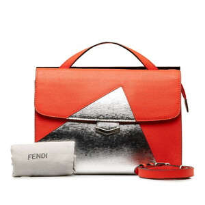 フェンディ デミジュール ハンドバッグ ショルダーバッグ 2WAY 8BT222 オレンジ レッド シルバー レザー レディース FENDI 【中古】