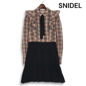 SNIDEL スナイデル 通年 フリル★ チェック ミニプリント 長袖 ワンピース Sz.1　レディース　K4T01288_8#C