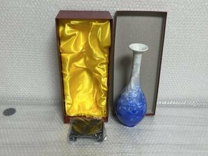 【 VACRS REPUBLIC OFCHINA 】 花結晶 風 釉薬 箱台座付 ★ 花瓶 花器 花生 華道 フラワーベース 一輪挿し 高さ約29.5cm ■英70