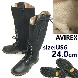 AVIREX/アビレックス★本革/レザー&キャンバス/ロングブーツ【メンズ24.0/black/黒】サイドジップ付/Leather/Boots/shoes◆pWB84-35