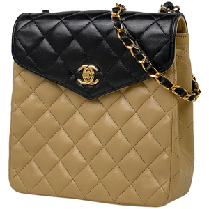 【ジャンク品】シャネル CHANEL ココマーク チェーン ショルダーバッグ マトラッセ レザー ベージュ ブラック レディース 【中古】