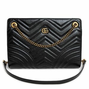 （未使用保管品）グッチ GUCCI GGマーモント ミディアム 2way チェーン ショルダーバッグ キルティング レザー ブラック 黒 524592