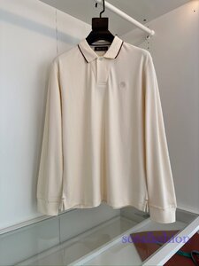 Loro Piana　ロロピアーナ メンズポロシャツ 長袖 Tシャツ カットソー ベージュ 2XLサイズ 無地 紳士服 コットン トップス 秋冬