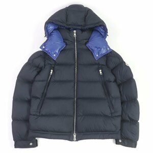 美品□MONCLER モンクレール 22-23AW POIRIER ロゴワッペン WZIP フーデッド ダウンジャケット パフィージャケット ネイビー 0 正規品