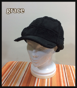 ■grace グレース■ツバ付コットン帽子 クラッシュ入り☆T-195