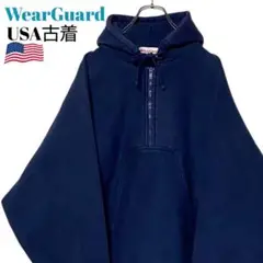 00s USA古着 wearguard 超肉厚ハーフジップ無地パーカー 紺色 L