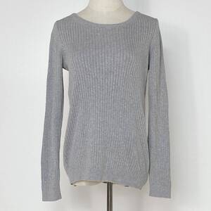 YZ0832 美品 UNIQLO ユニクロ レディース ニットトップス 長袖 無地 グレー Lサイズ 綿 カシミヤ含 シンプルコーデ カジュアル USED 古着