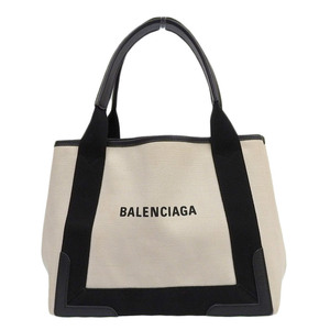 バレンシアガ BALENCIAGA ネイビーカバスS ハンドバッグ キャンバス/レザー ホワイト/ブラック 339933 中古 新入荷 OB1897