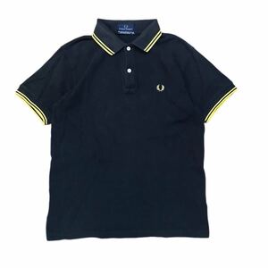 フレッドペリー　Fred Perry　ポロシャツ　半袖　ブラック×イエロー　黒　M　コットン　綿　カットソー　ワンポイントロゴ　メンズ