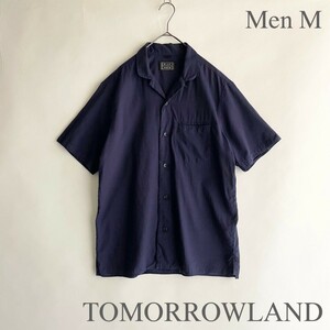TOMORROWLAND BLUE WORK 日本製 トゥモローランド オープンカラーシャツ 薄手素材 ボックスシルエット コットン 綿 ネイビー size M sk
