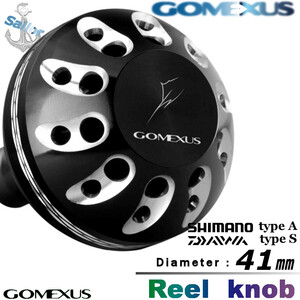 ゴメクサス Gomexus ☆パワーハンドルノブ/41mm/シマノType A/ダイワType S/ブラックシルバー ツインパワー レグザ カルディア 等に