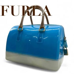 1円 1スタ FURLA フルラ キャンディバッグ s40 ハンドバッグ レディース ビニール サッチェル ブルー 青 コンパクト ミニバッグ レディース