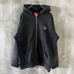 OLD Supreme print small box zip up hooded sweatshirt BLACK M