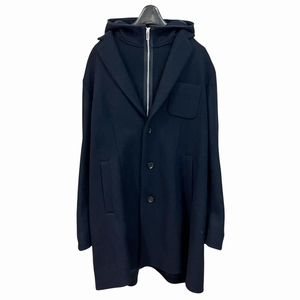 エンポリオアルマーニ EMPORIO ARMANI 美品 18AW ウールダブルフーデッドコート ロングコート 6Z1LN8 1NGGZ 紺 ネイビー 大きいサイズ 54