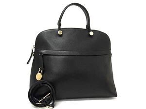 1円 ■美品■ FURLA フルラ パイパー レザー 2WAY ハンドバッグ ショルダー クロスボディ 斜め掛けかばん レディース ブラック系 FL2059