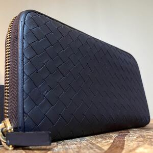 一円【美品！希少】 BOTTEGA VENETA ボッテガヴェネタ イントレチャート ロングウォレット　財布　男女　ブラック　