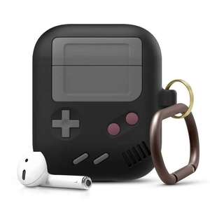 Airpods 1/2 エアポッズ イヤホン イヤフォン ケース カバー ゲームボーイ ゲーム機 レトロ 可愛い おしゃれ カラビナ付き 黒 ブラック