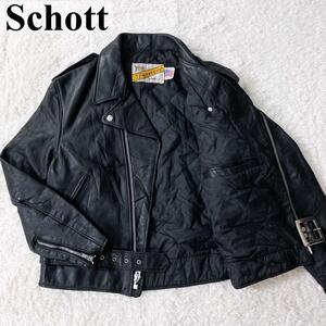 美品 希少 XL Schott ショット ダブルライダース レザージャケット バイクウェア 牛革 カウレザー LL ビッグサイズ 黒 ブラック メンズ