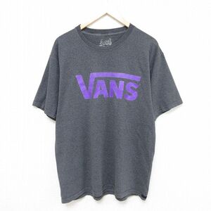 L/古着 バンズ VANS 半袖 ブランド Tシャツ メンズ ビッグロゴ クルーネック グレー 霜降り 24jul12 中古