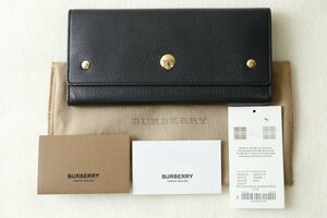 BURBERRY バーバリー♪グレイニーレザー 二つ折り 長財布 ウォレット♪ブラック×ゴールド