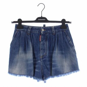 未使用品 ディースクエアード DSQUARED2 fringed denim shorts フリンジデニムショートパンツ ボタンフライ 38 S 青 S75MU0393