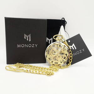 MONOZY モノジー 機械式手巻き懐中時計/未使用 タグ付き/動作確認済み/スケルトン/箱付き/13687