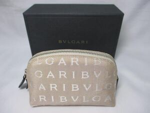 新品 BVLGARI ブルガリ ミニポーチ ロゴ 化粧ポーチ ベージュ 本物 箱付き ラッピングOK