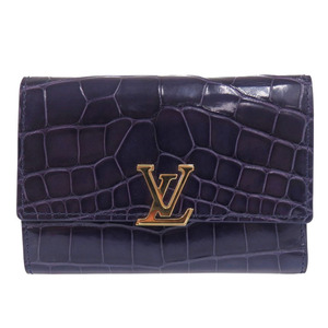 新品同様 ルイ ヴィトン カプシーヌ コンパクト アリゲーター ネイビー 三つ折り財布 LV 0334 LOUIS VUITTON