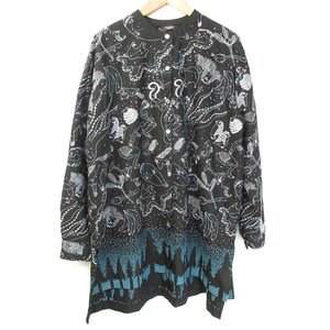 美品 21AW marble SUD マーブルシュッド EMB stella tunic ステラ 刺繍 長袖 チュニック ロングシャツ ブラウス F ブラック ◆