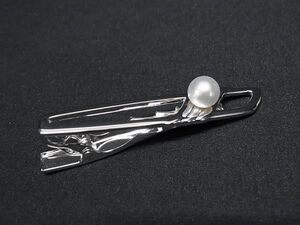 ■極美品■ MIKIMOTO ミキモト SV925 本真珠 アコヤ真珠 パール約7mm ネクタイピン タイピン アクセサリー メンズ シルバー系 DE8371