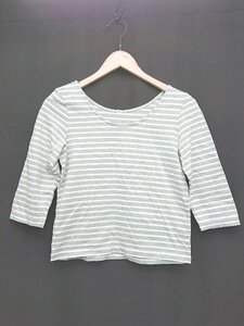 ◇ SALON adam et rope ボーダー 七分袖 Tシャツ カットソー サイズF グリーン ホワイト系 レディース P