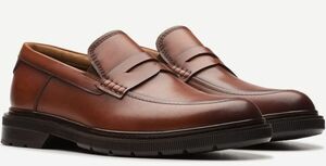 送料無料 Clarks 28cm ペニー ローファー ブラウン タン ビジネス レザー 軽量 コイン スリッポン スニーカー ブーツ スーツ JJJ361