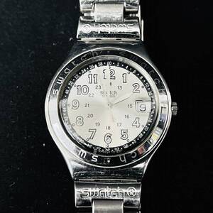 【動作未確認】Swatch スウォッチ デイト 腕時計 3針 ラウンド シルバー文字盤 ステンレス 現状品