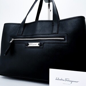 1円■超美品■最高級ライン■型崩れ無し■Salvatore Ferragamo フェラガモ ロゴプレートトートバッグ ビジネス A4 メンズ レディース 黒