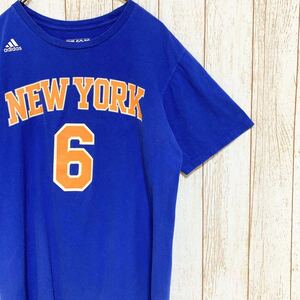adidas アディダス NBA NewYork Knicks ニューヨーク・ニックス ポルジンギス プリント Tシャツ L USA古着 アメリカ古着